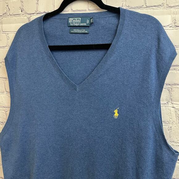 Polo By Ralph Lauren Blue Sweater Vest XL Tall Embroidered Logo Golf Formal - Picture 2 of 6